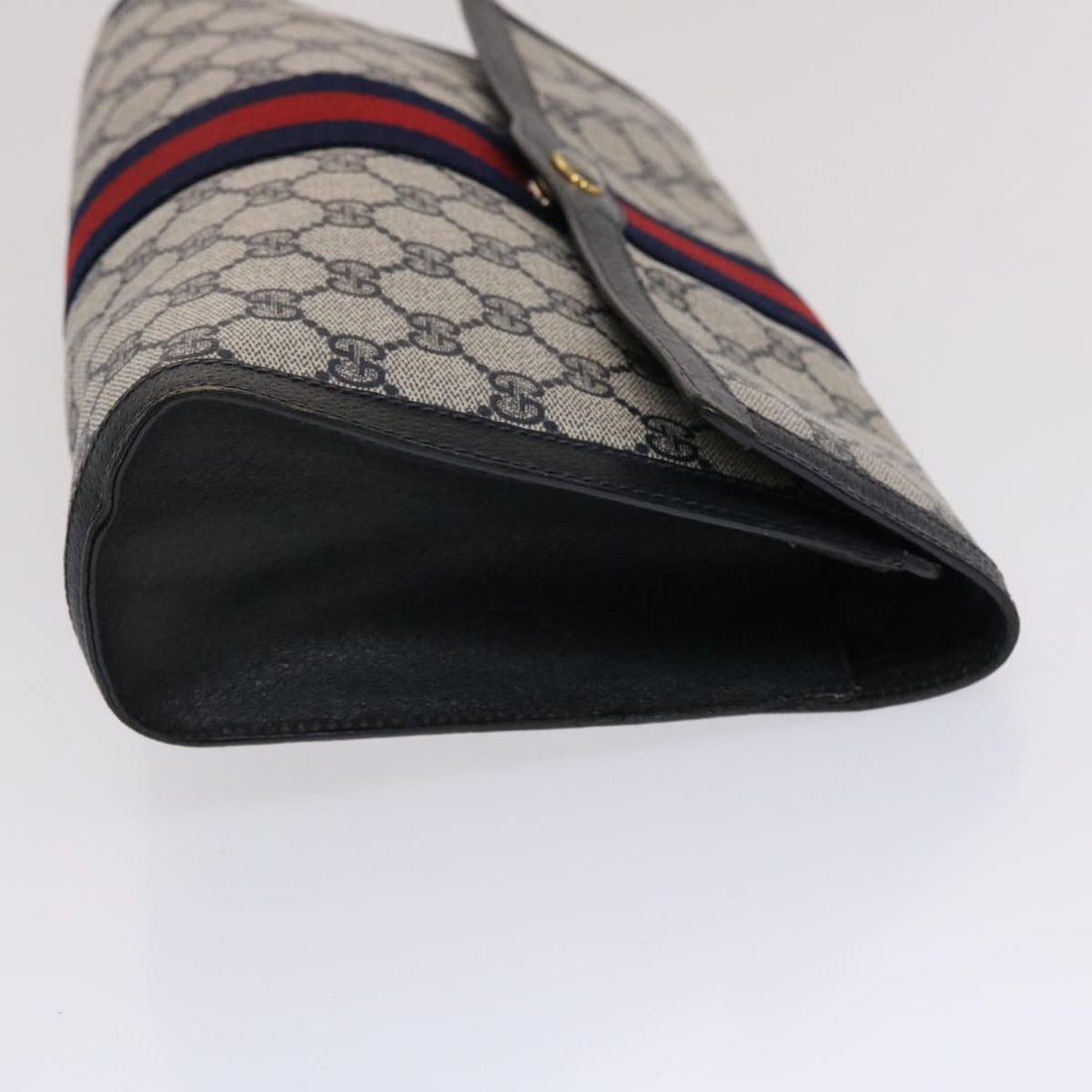 GUCCI GG Canvas Sherry Line Clutch Bag PVC Leather Navy Red 49081