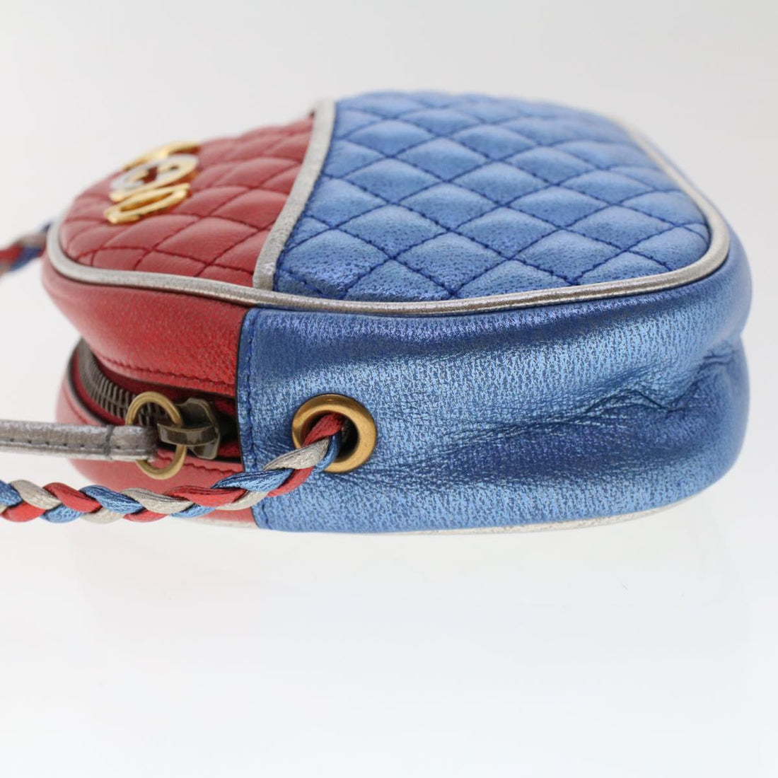 GUCCI Quilted Shoulder Bag Leather Red Blue 49168