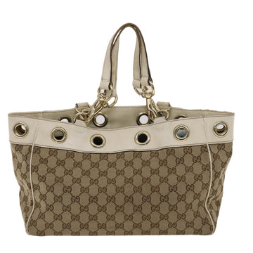 GUCCI GG Canvas Tote Bag Canvas Leather Beige White 162879 49289