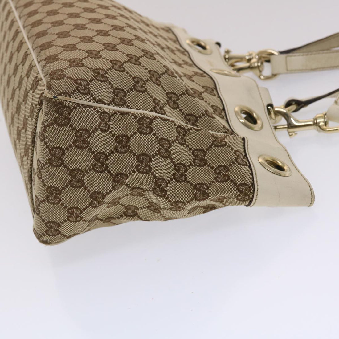 GUCCI GG Canvas Tote Bag Canvas Leather Beige White 162879 49289