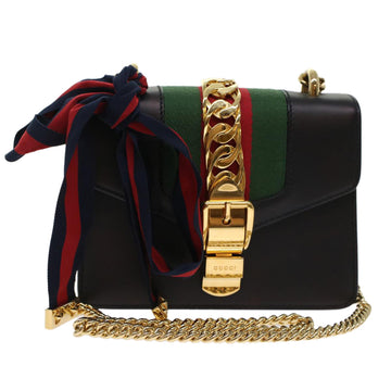 GUCCI Web Sherry Line Chain Silvi Shoulder Bag Leather Black 431666 49437A