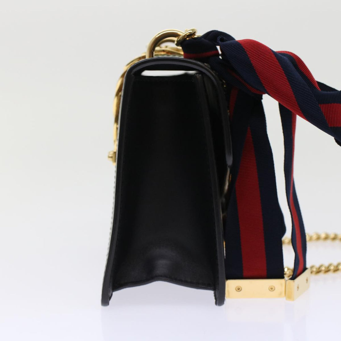 GUCCI Web Sherry Line Chain Silvi Shoulder Bag Leather Black 431666 49437A