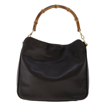 GUCCI Bamboo Hand Bag Leather 2way Dark Brown 01 1638 200047 49450