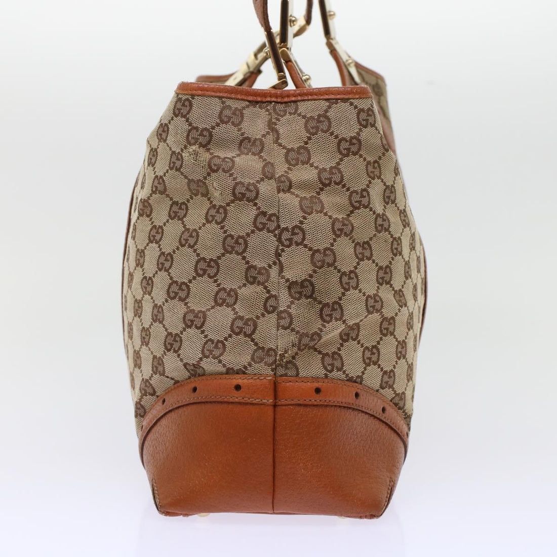 GUCCI GG Canvas Tote Bag Leather Beige 145769 49602