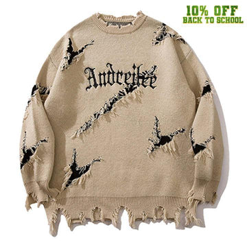 Makersluxe® Gothic Punk Knit Sweater Ripped Hem