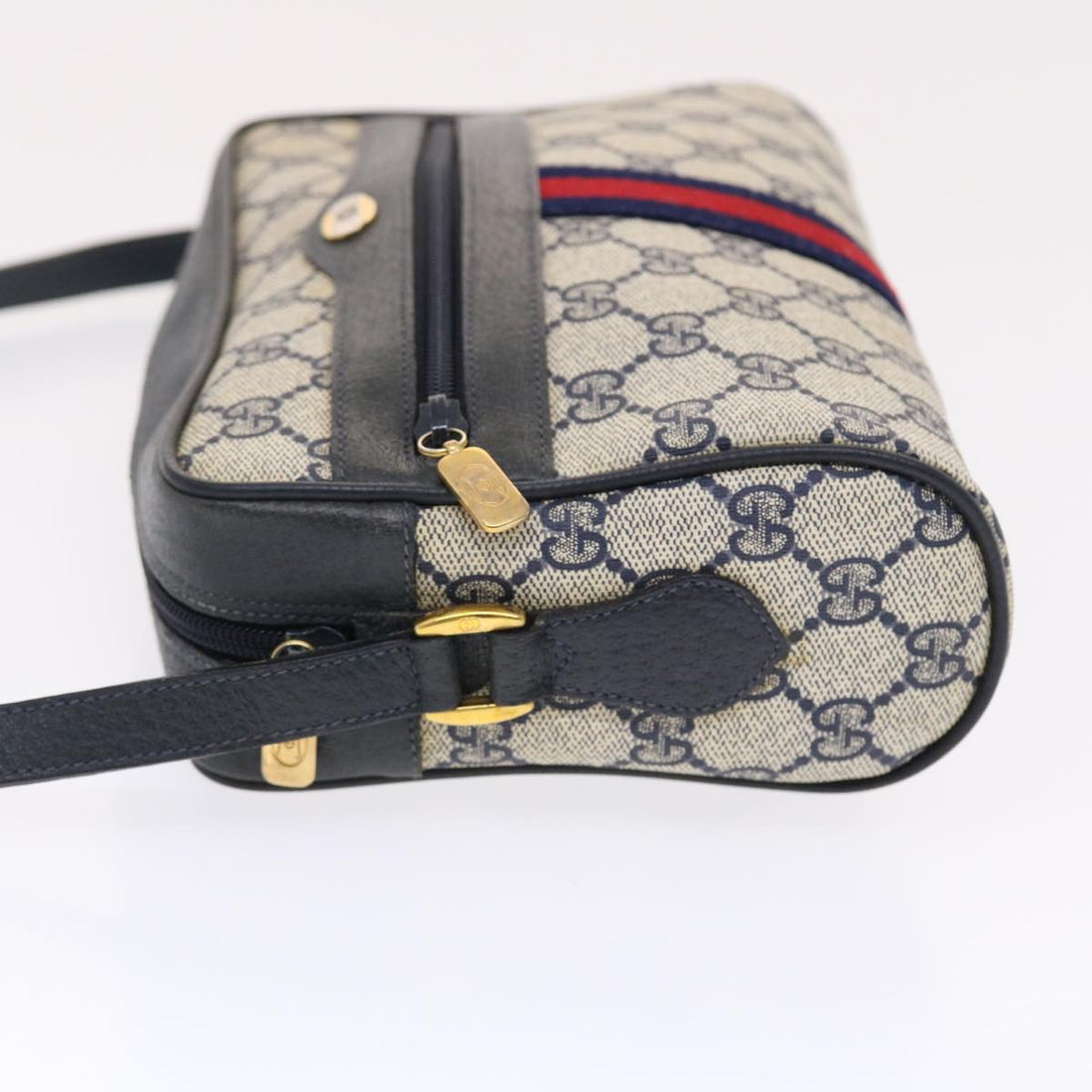 GUCCI GG Canvas Sherry Line Shoulder Bag PVC Leather Gray Red Navy 49788