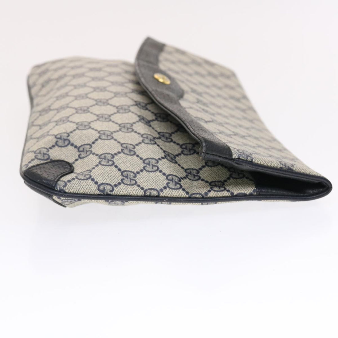 GUCCI GG Canvas Clutch Bag PVC Leather Gray Navy 89 02 075 49798