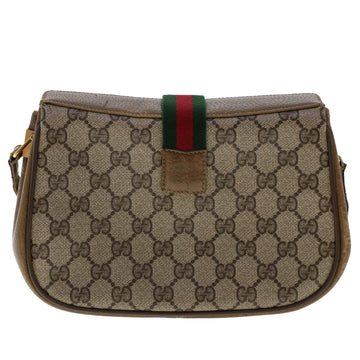 GUCCI GG Canvas Web Sherry Line Shoulder Bag PVC Leather Beige Red 49894