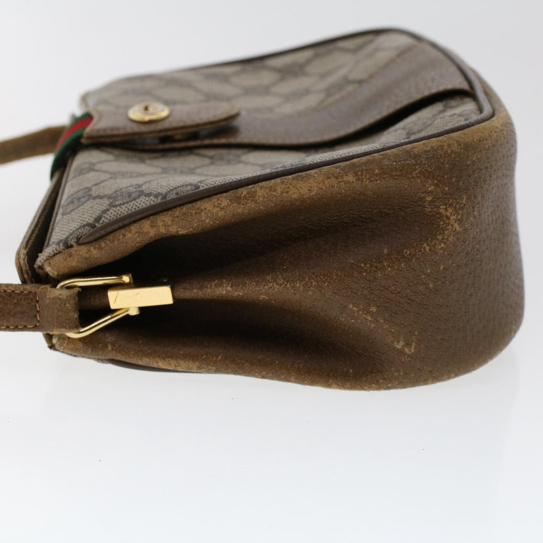 GUCCI GG Canvas Web Sherry Line Shoulder Bag PVC Leather Beige Red 49894