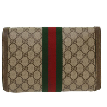 GUCCI GG Canvas Web Sherry Line Clutch Bag PVC Leather Beige Red 49998