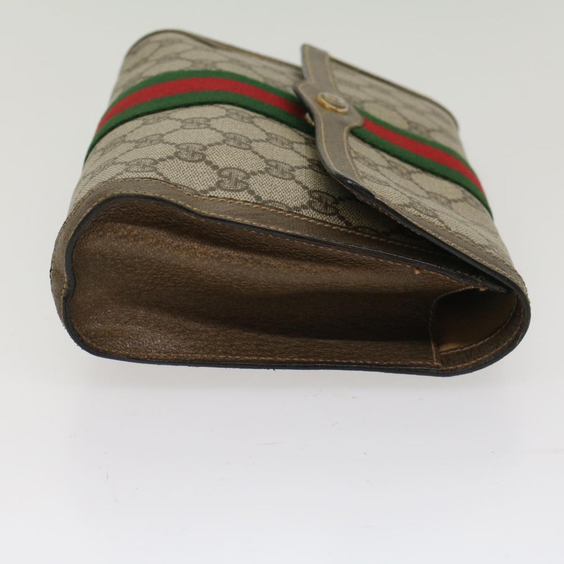 GUCCI GG Canvas Web Sherry Line Clutch Bag PVC Leather Beige Red 49998