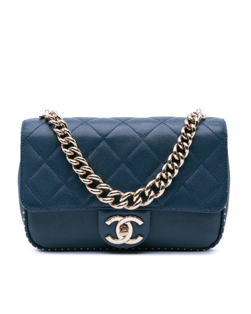 Small Quilted Studded Chain Handle Flap Bag