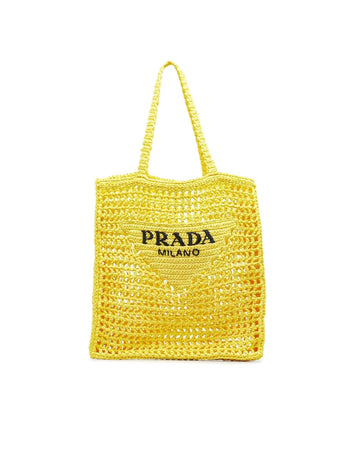 Woven Raffia Logo Tote with Flat Handles