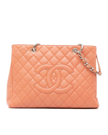 Quilted Leather Chain Strap Tote with Zip Compartments