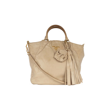 Prada Beige Leather Hobo Handbag with Strap - '10s