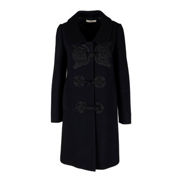Prada Appliqué Embroidered Wool Coat - '10s