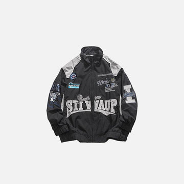 Letter-Embroidered Racing Windbreaker Jacket