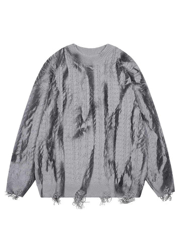 Makersluxe Raw Edge Distressed Crew Neck Sweater