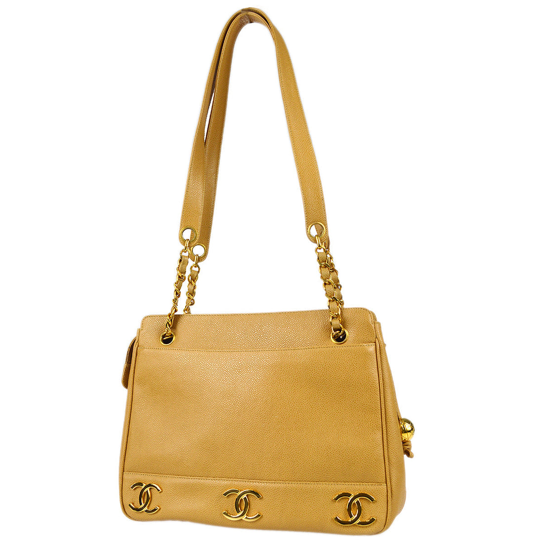 Chanel 1994-1996 Triple CC Chain Shoulder Bag Beige Caviar