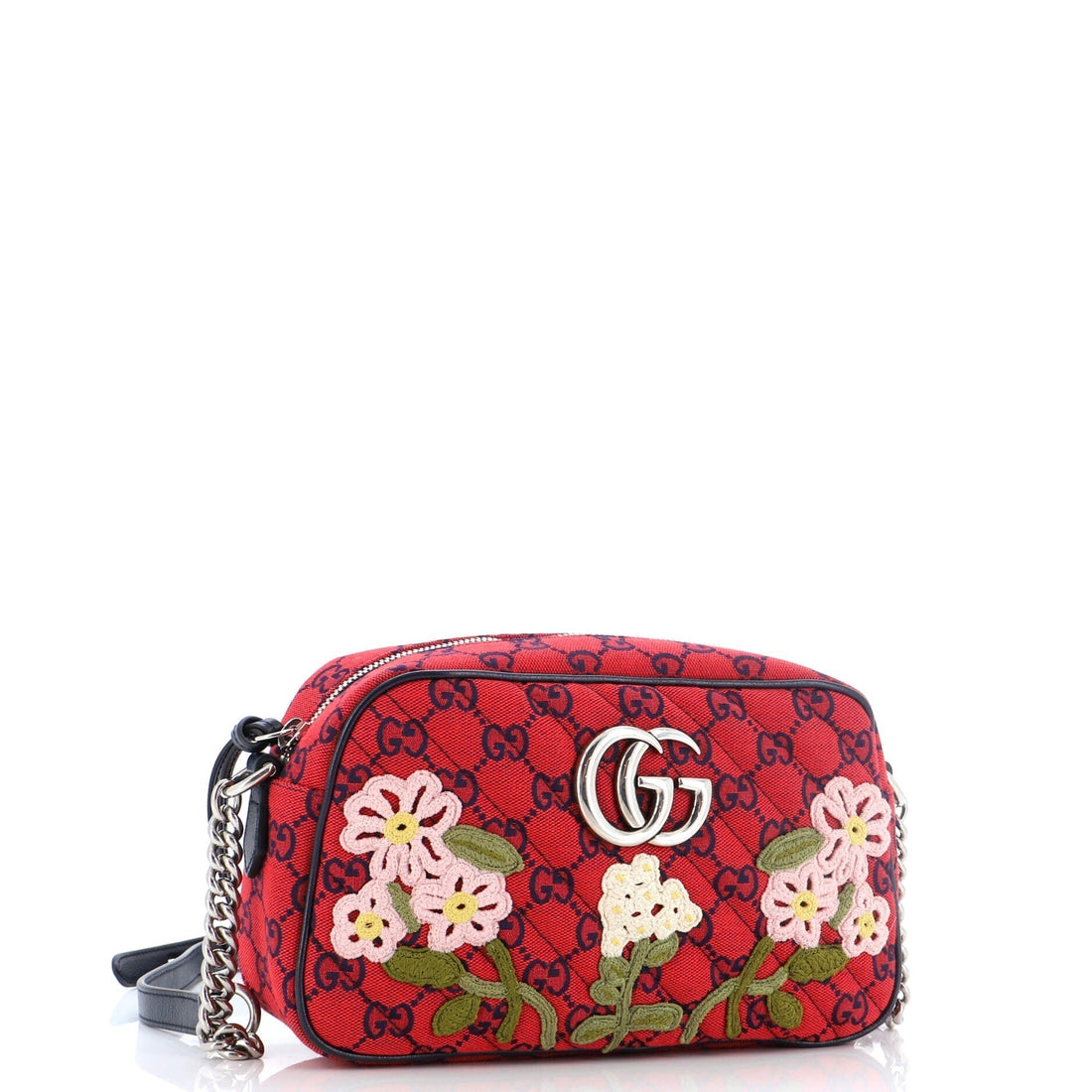 GG Marmont Shoulder Bag Embroidered Diagonal Quilted GG Canvas Small