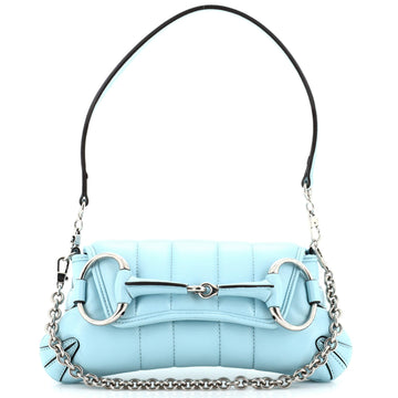 Horsebit Chain Shoulder Bag Vertical Quilted Leather Small