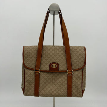 Celine Macadam Beige Brown Canvas Leather Handbag Medium