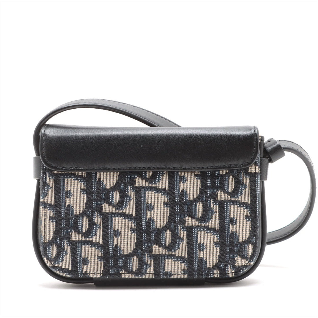 Christian Dior Oblique Dior Lock Canvas X Leather Shoulder Bag Black X Navy