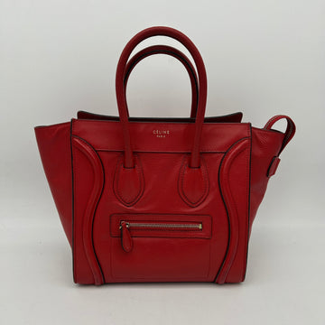 Celine Red Drummed Calfskin Luggage Mini Handbag