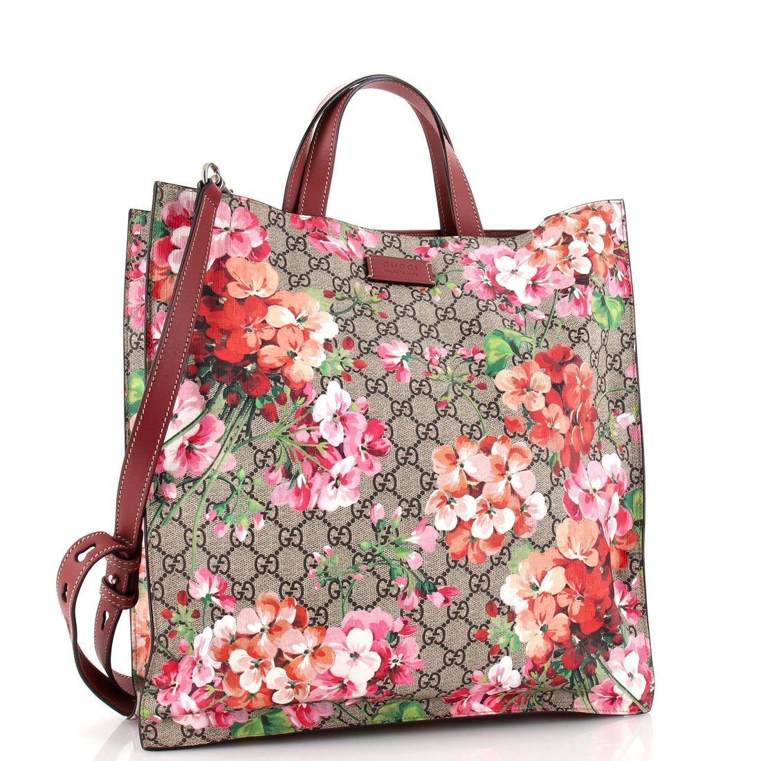 Convertible Soft Open Tote Blooms Print GG Coated Canvas Tall