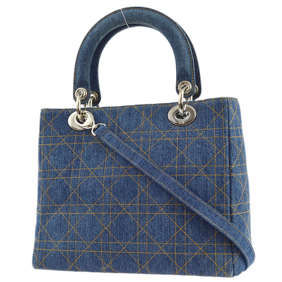 Christian Dior Blue Denim Lady Dior Cannage 2way Shoulder Handbag