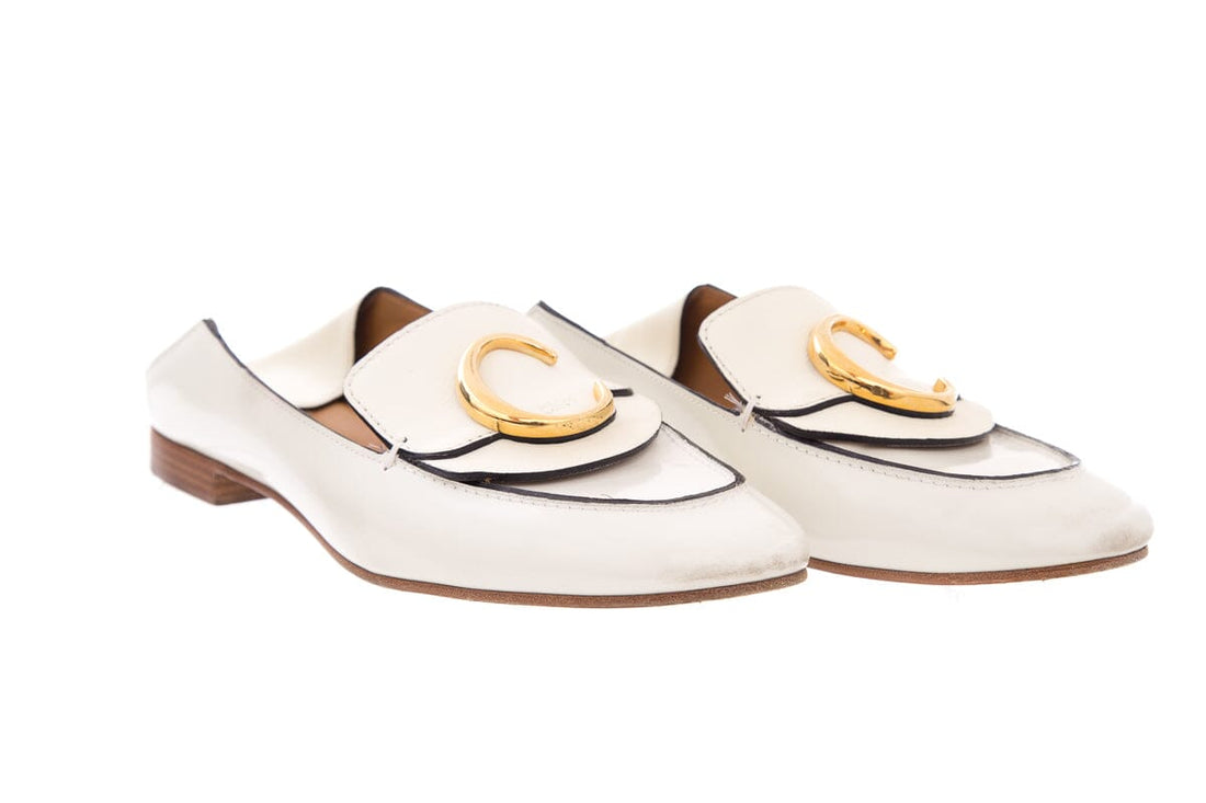 Chloe White Leather C Mules SZ 39.5