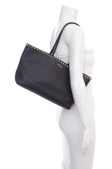 Valentino Black Small Leather Rockstud Tote