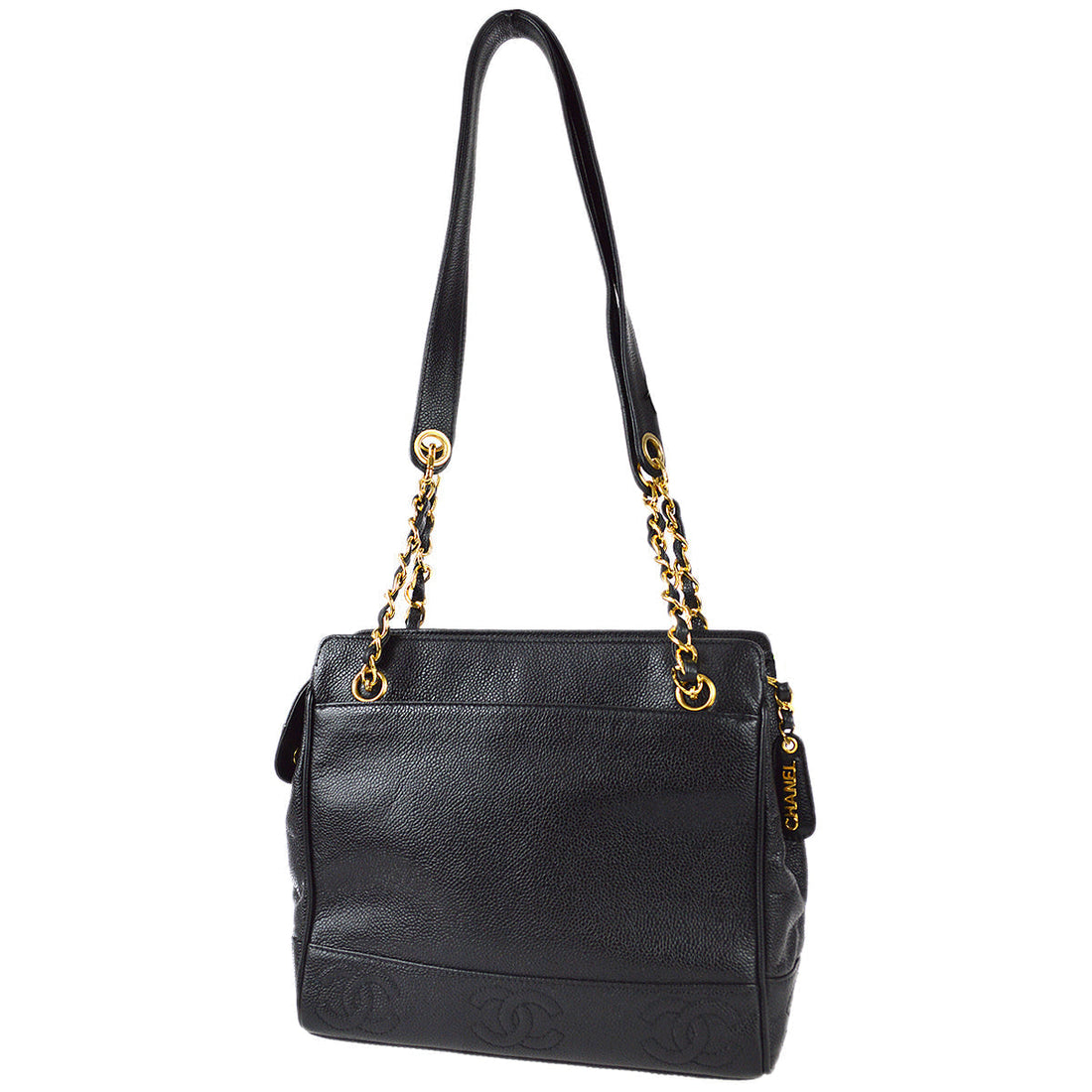 Chanel 1996-1997 Triple CC Shoulder Tote Bag Black Caviar