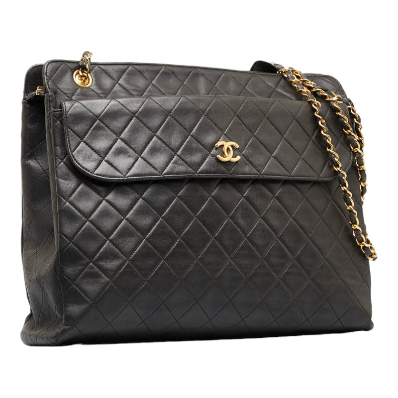 Chanel Matelasse Chain Shoulder Bag Black Lambskin Women's