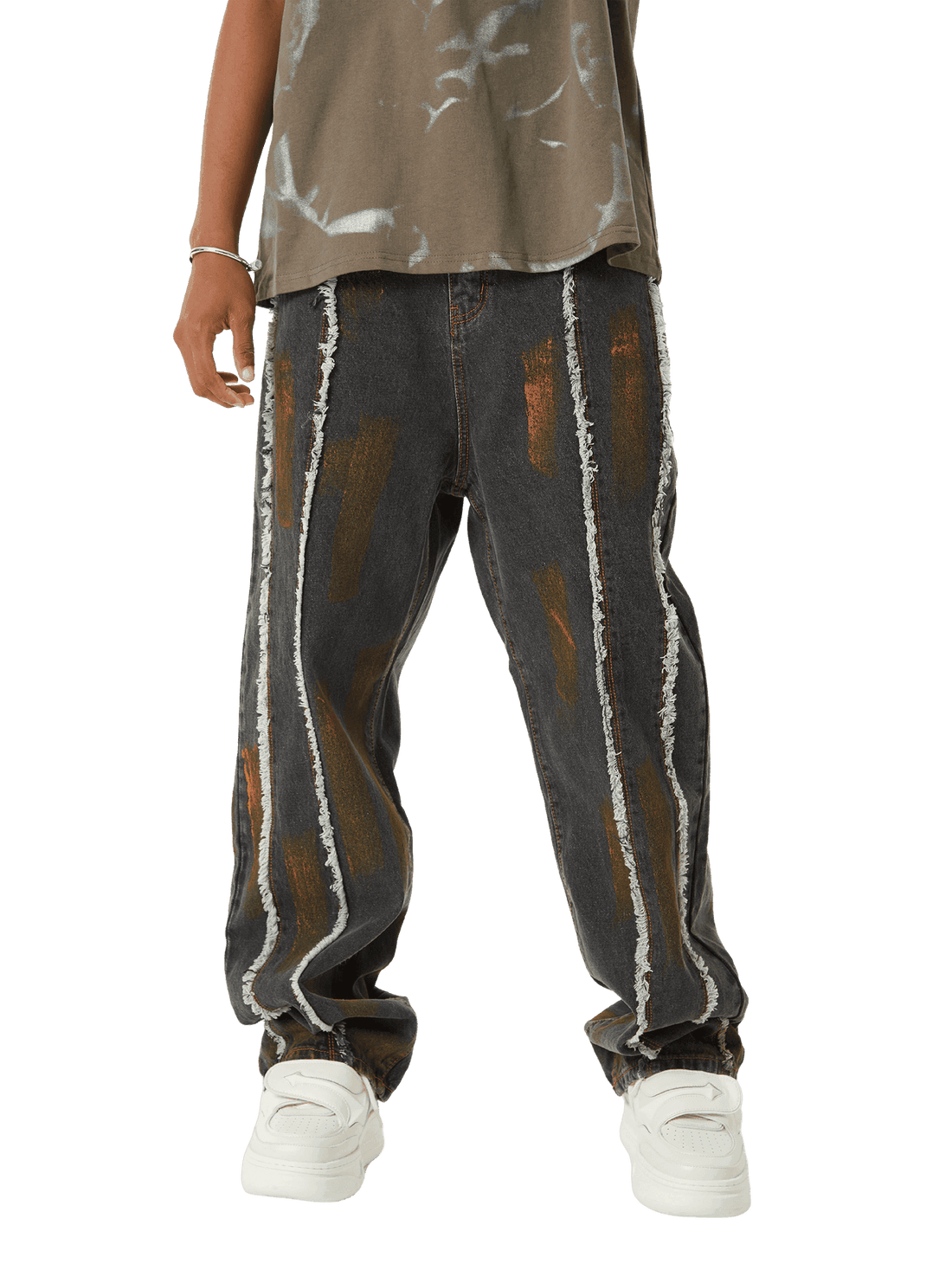 Makersluxe American Street Style Spray Painted Fur Jeans - 2052