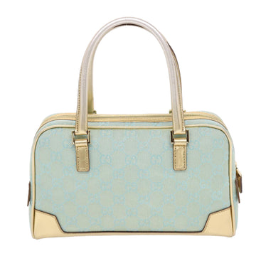 GUCCI GG Canvas Hand Bag Leather Light Blue Gold 50157