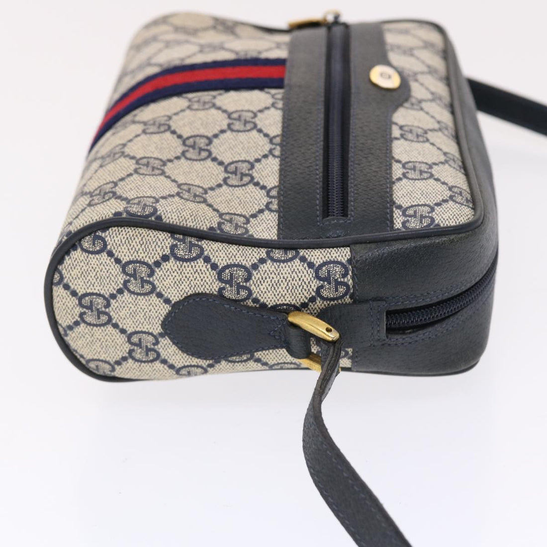 GUCCI GG Canvas Sherry Line Shoulder Bag PVC Leather Navy Red 50164