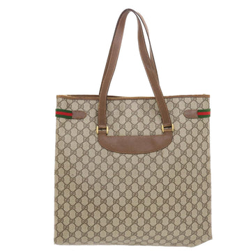 GUCCI GG Canvas Web Sherry Line Tote Bag PVC Leather Beige Red Green 50177