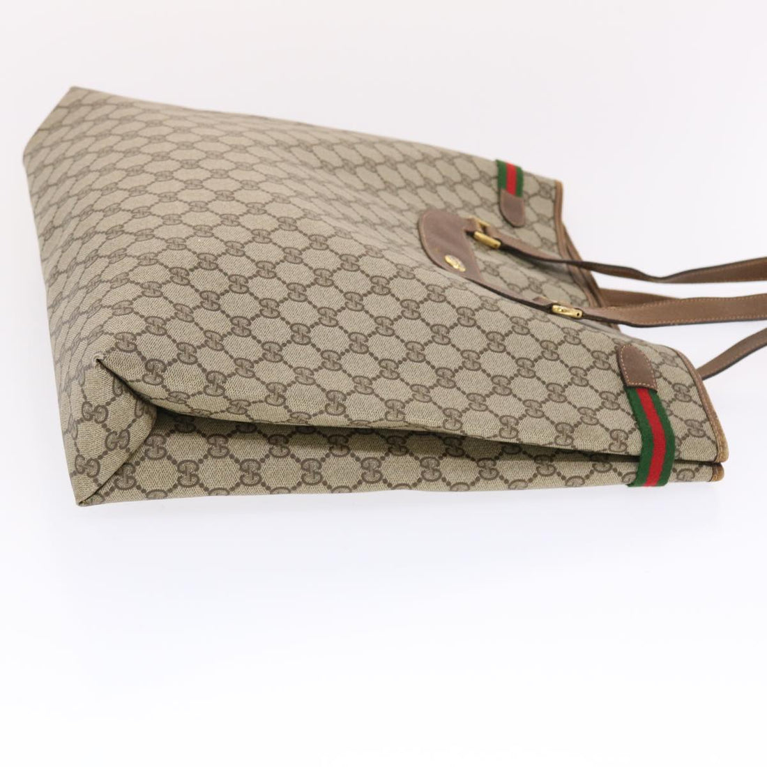 GUCCI GG Canvas Web Sherry Line Tote Bag PVC Leather Beige Red Green 50177