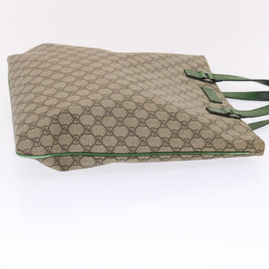 GUCCI GG Canvas Tote Bag PVC Leather Beige Green 50413