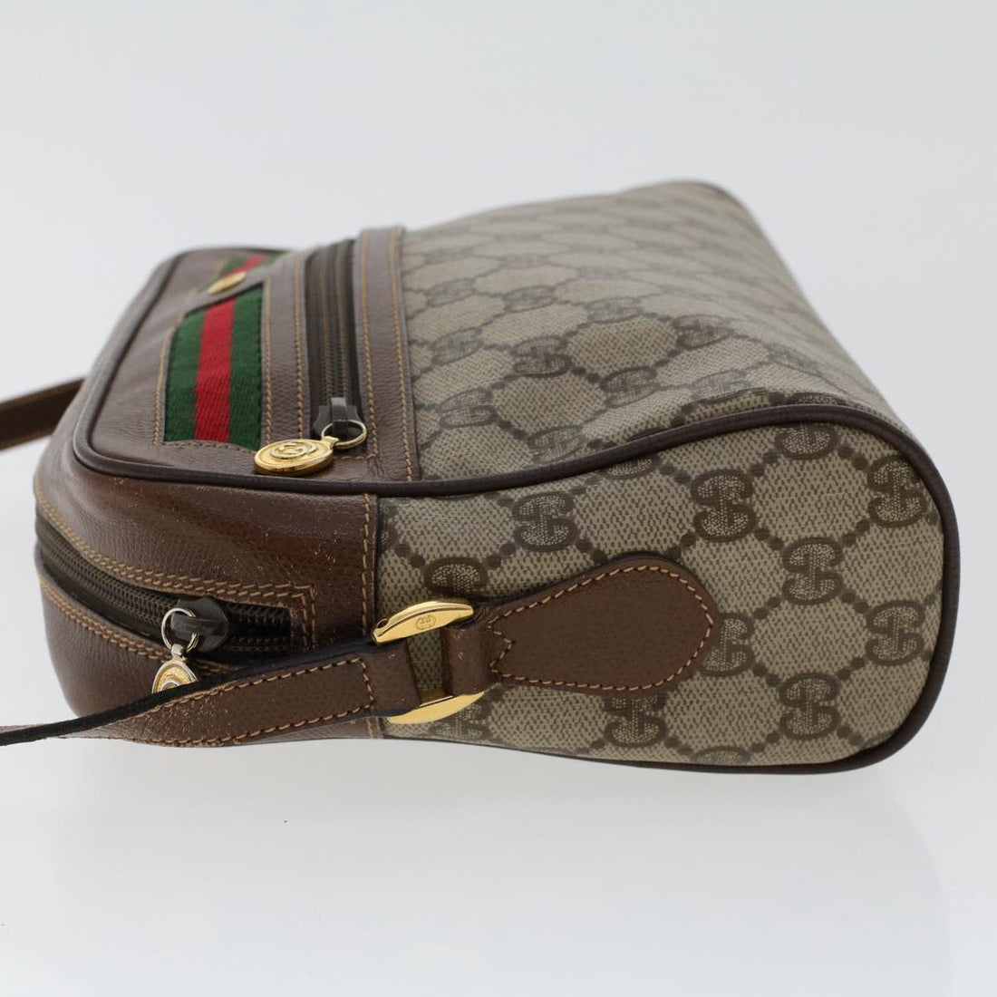 GUCCI GG Canvas Web Sherry Line Shoulder Bag PVC Leather Beige Red 50489