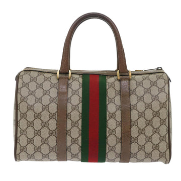 GUCCI GG Canvas Web Sherry Line Boston Bag PVC Leather Beige Red 50516