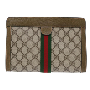 GUCCI GG Canvas Web Sherry Line Clutch Bag PVC Leather Beige Red 50523