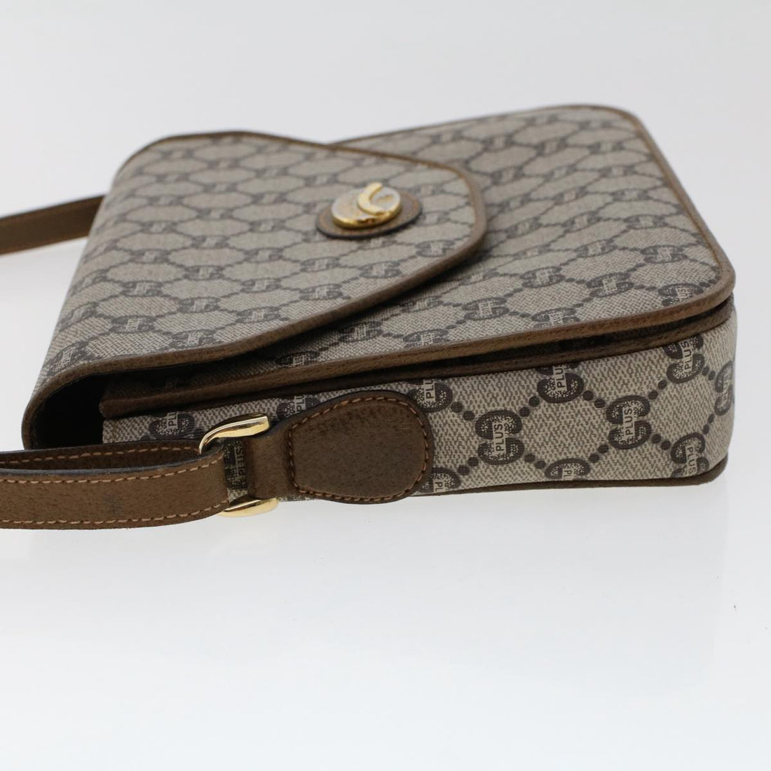 GUCCI PLUS GG Canvas Shoulder Bag PVC Leather Beige 50535