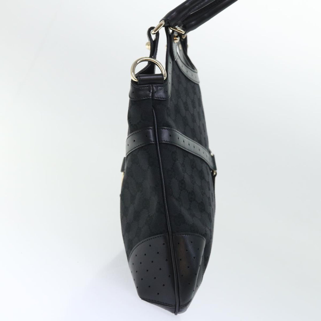 GUCCI GG Canvas Interlocking Web Sherry Line Shoulder Bag Black 50554