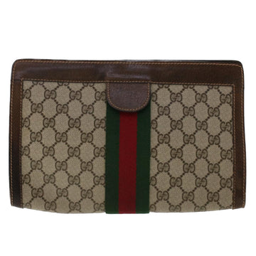 GUCCI GG Canvas Web Sherry Line Clutch Bag PVC Leather Beige Red 50560