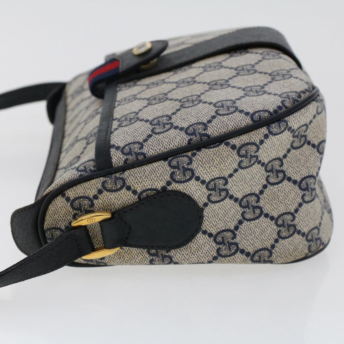 GUCCI GG Canvas Sherry Line Shoulder Bag PVC Leather Navy Red 50566