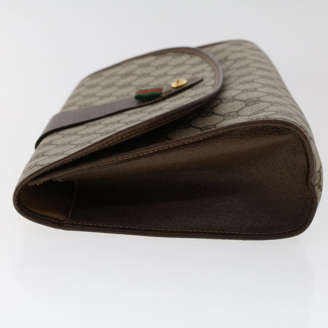 GUCCI GG Canvas Web Sherry Line Clutch Bag PVC Leather Beige Red 50570