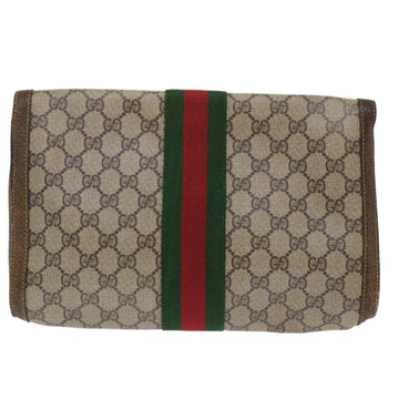 GUCCI GG Canvas Web Sherry Line Clutch Bag PVC Leather Beige Red 50791