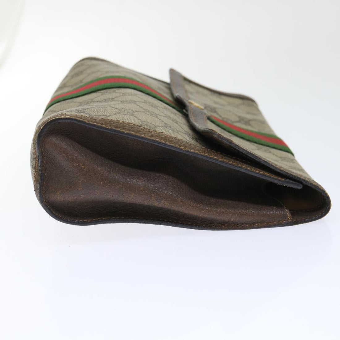 GUCCI GG Canvas Web Sherry Line Clutch Bag PVC Leather Beige Red 50791